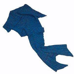 Mermaid Tail Blanket Blue Knit With Multicolors 79"